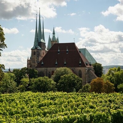 Das Bild zeigt eine Stadtansicht von Erfurt